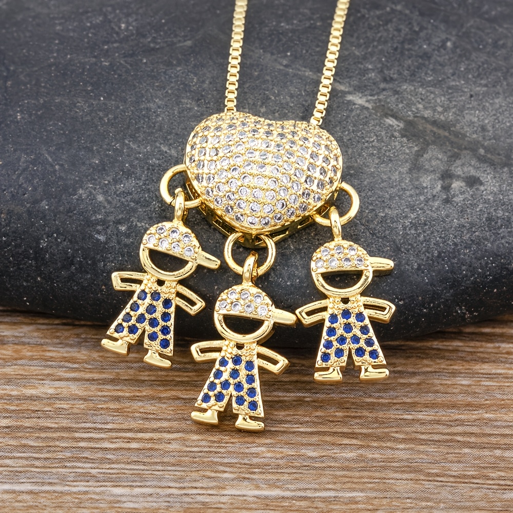 Women's Classic Family Heart Shape Charm Pendant Necklace